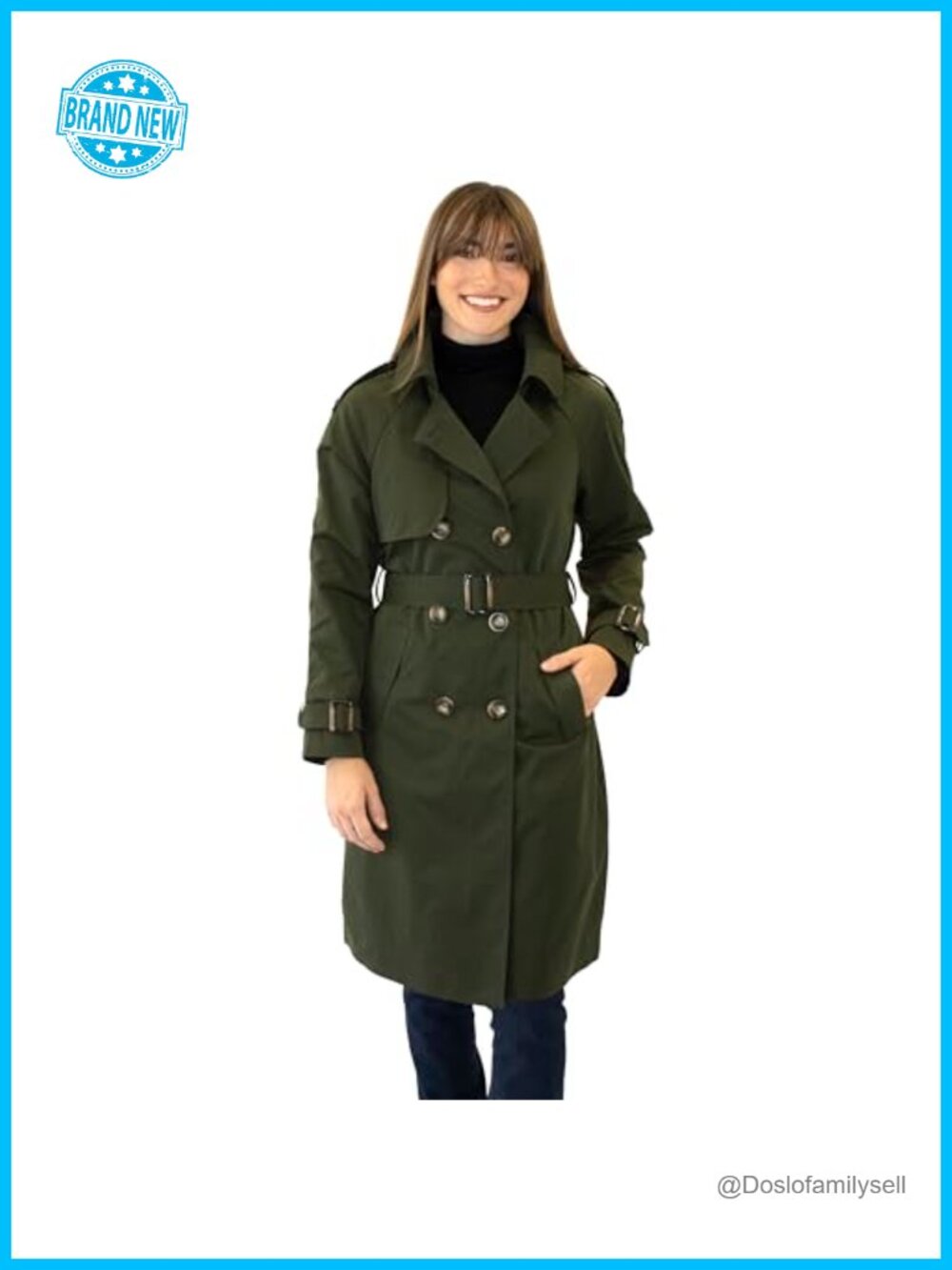 Women's 39-Inch Double-Breasted Belted Trench Coat with Storm Flap